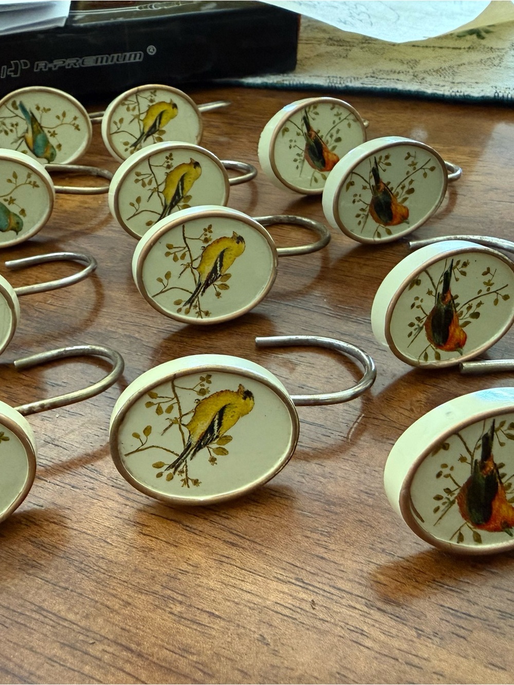 Decorative Bird Shower Curtain Hooks - Yellow & Cream